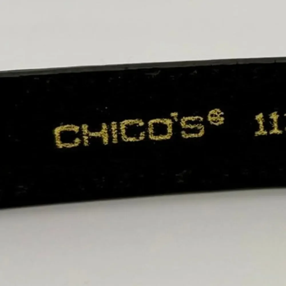 Chico’s Leather Hook Belt Black Silver Tone Western Boho Size S/M Adjustable